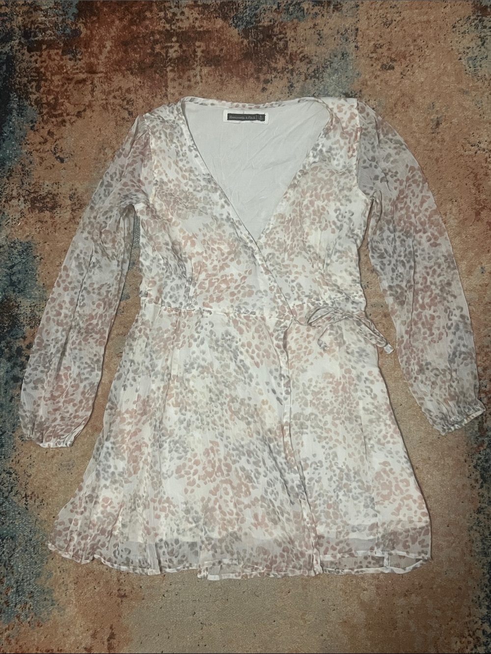 Abercrombie & Fitch Sheer Floral Wrap Dress in White and Blush